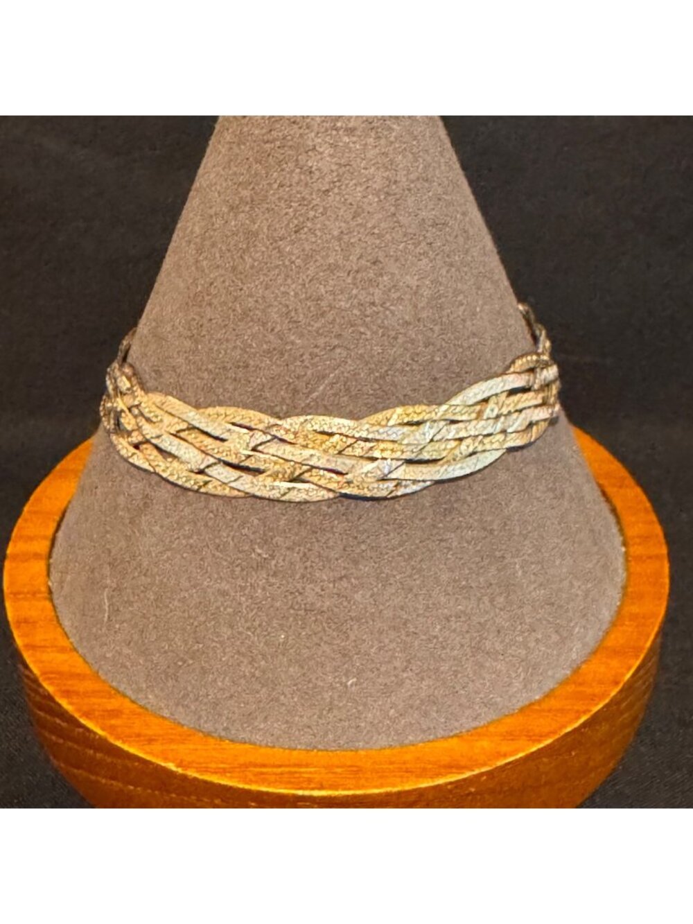 Gold Over Sterling Silver 925 Bi-Color Braided Herringbone Chain Necklace 7.5"